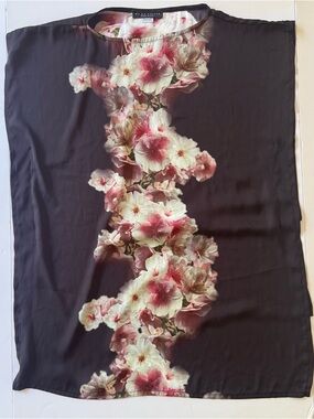 Bryn Walker Floral Italian Fabric Boxy Top Black Pink Oversized Blouse S